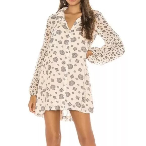 Free People Turn Turn Balloon Sleeve Printed Mini Swing Dress Size Small - Picture 13 of 14